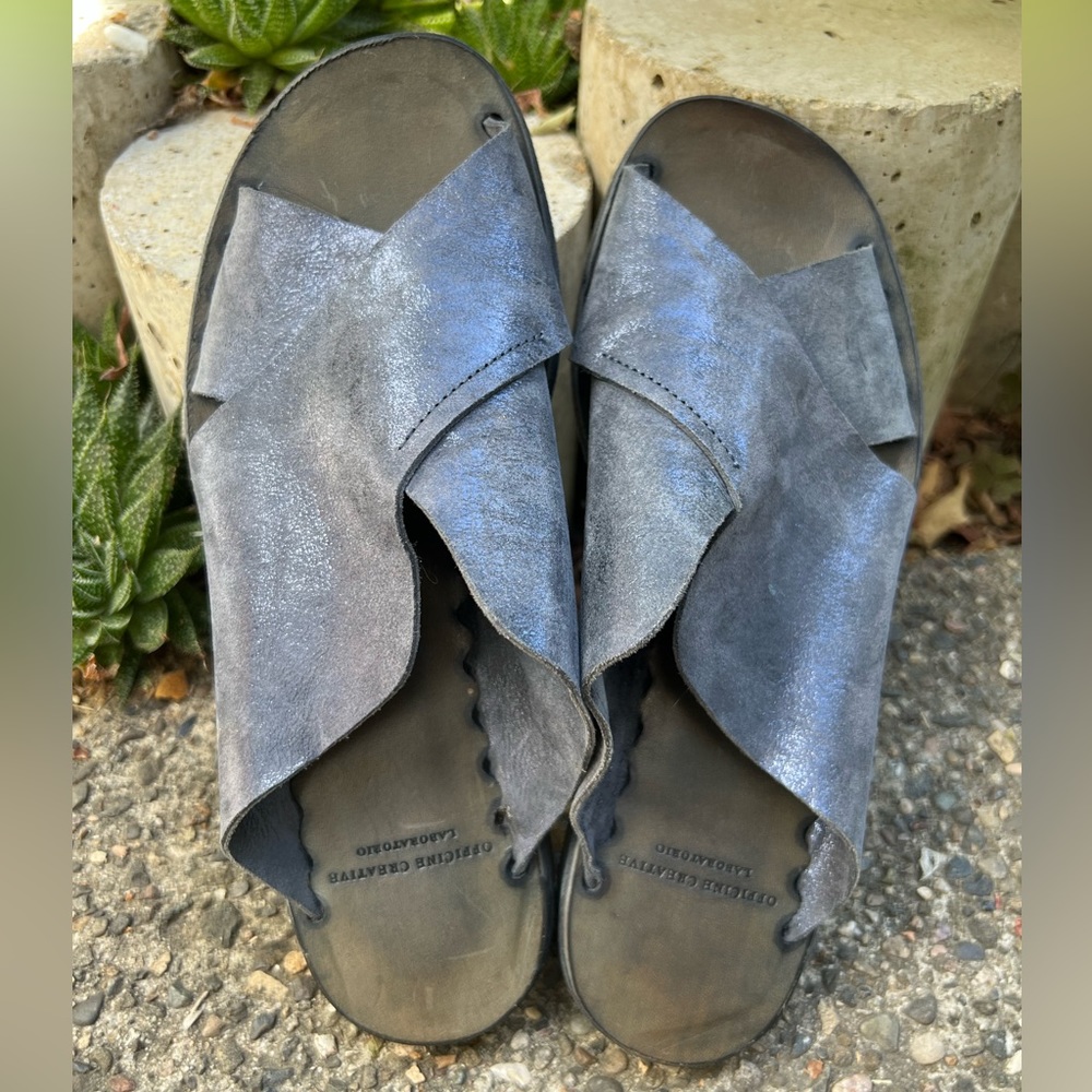Officine Official Italian Leather Criss Cross Slide Sandals 37